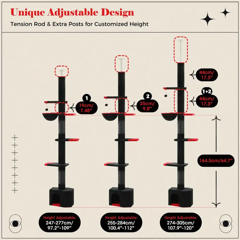 Adjustable height stand with measurement details on a beige background