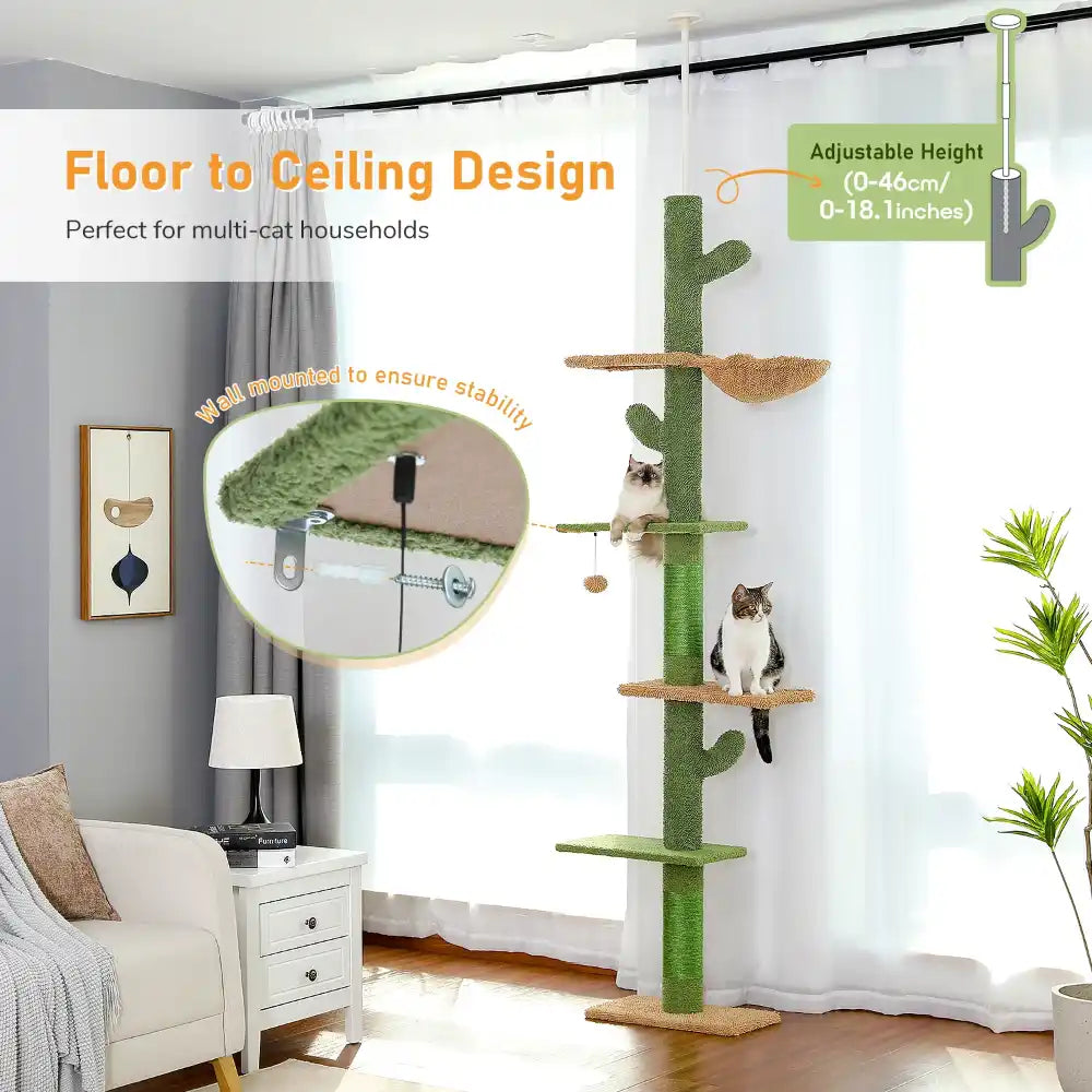 Cat tree with adjustable height feature in a room setting