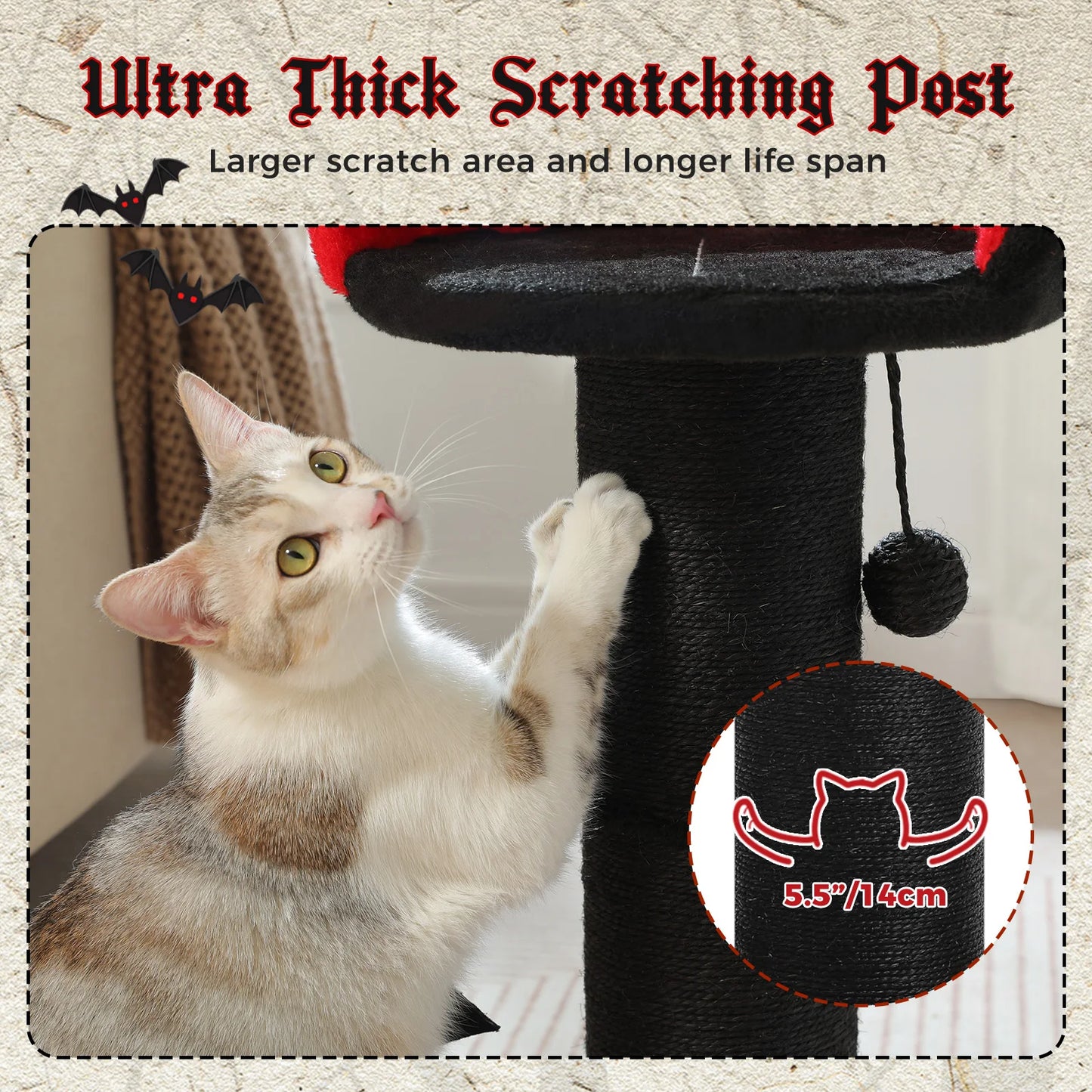 Black Gothic Cat Scratching Post with Cobweb Perch