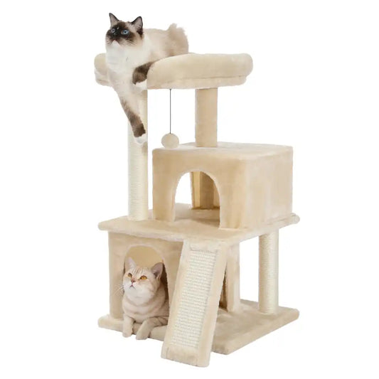 Plush Double Condo Cat Tree with Perch 33" - Two Colors