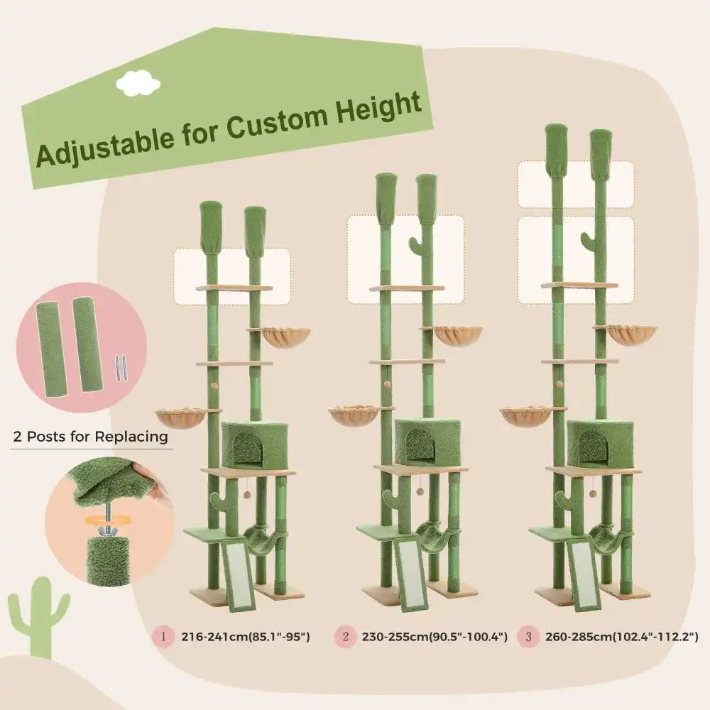 Cat tree with adjustable height options on a beige background