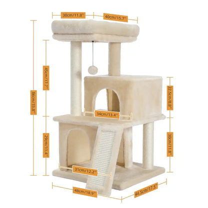 Plush Double Condo Cat Tree with Perch 33" - Two Colors