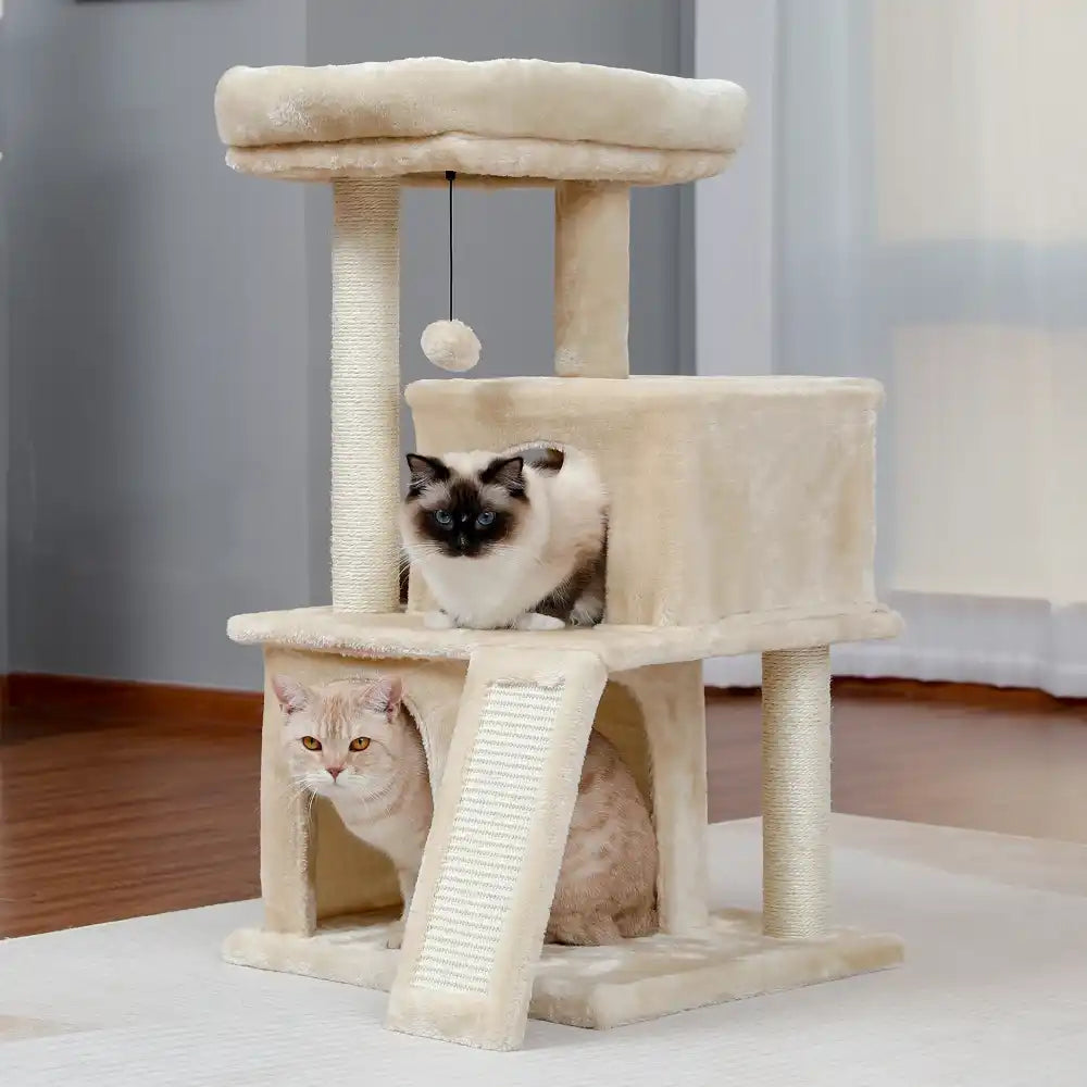 Plush Double Condo Cat Tree with Perch 33" - Two Colors