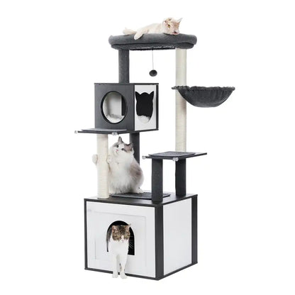 Wooden Cat Tree With Enclosure 56" - Two Colors