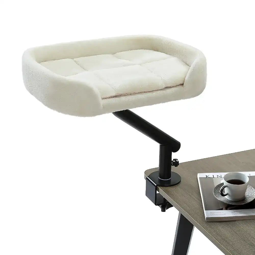 White desk-mounted cat perch on a white background